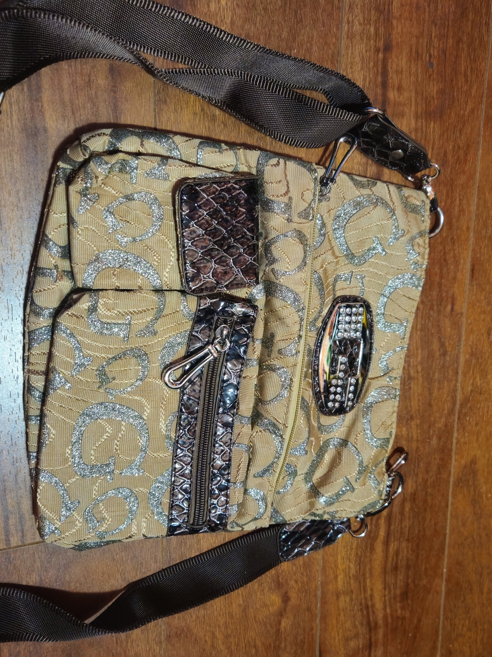 Guess Metallic Pattern Crossbody Bag in Gold & Silver